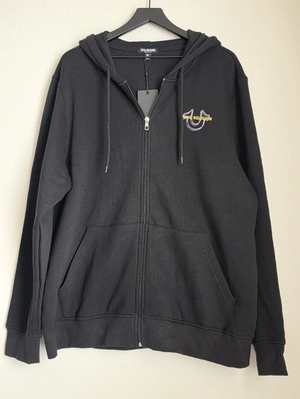 Men's True Religion Multi Horseshoe Black Zip Hoodie Sweatshirt Size XL New
